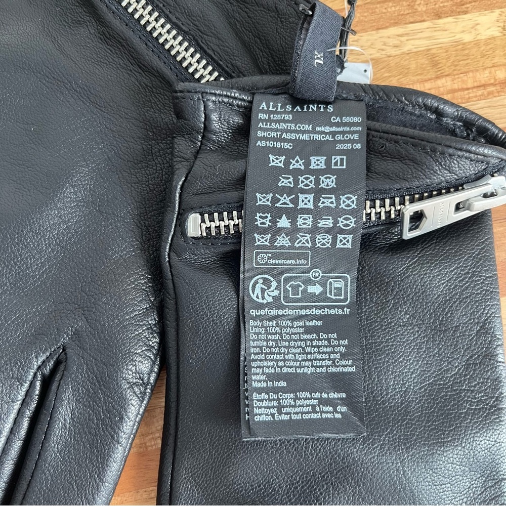 AllSaints Black Leather Gloves with Asymmetric Zipper - Picture 8 of 8